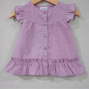 Okie Dokie Girls Sz 2 Floral Embroidered Ruffle Button Blouse